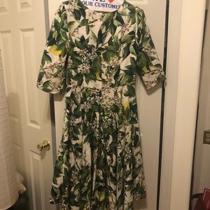 Dolce & Gabbana Women’s Three Quarter Sleeve Green Floral Flowing Dress.